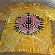 NEW Gildan Mens Yellow Black Pink Peace Sign Tie Dye Short Sleeve Shirt 2XL XXL - £19.37 GBP