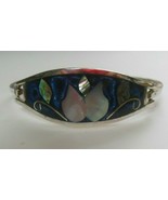 Sterling Silver Inlay Shell enamel Cuff Bracelet Alpaca Mexico - £23.68 GBP