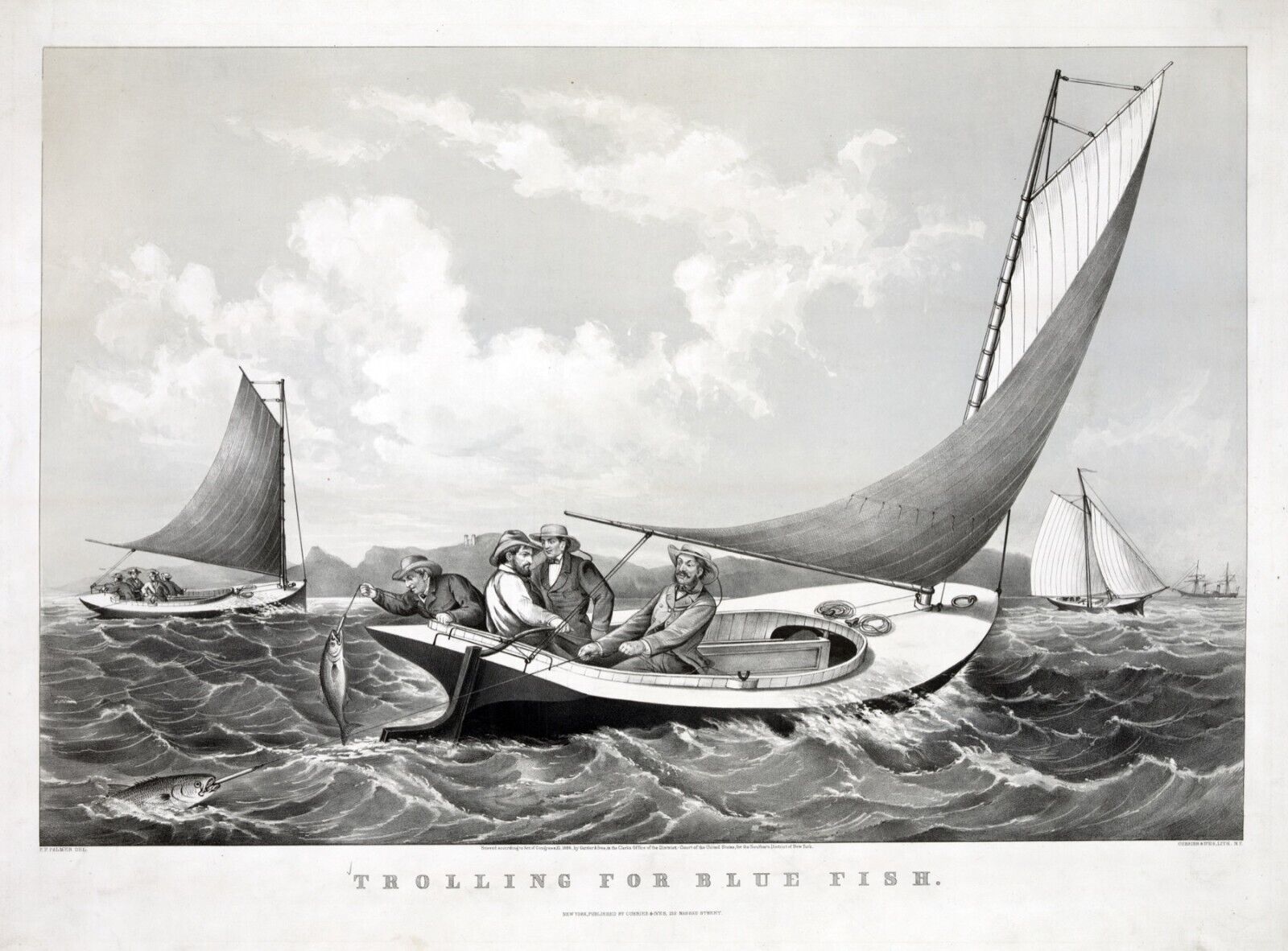 11052.Decoration Poster.Home Wall.Room art.Trolling Blue Fish.Fishing boats