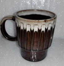 Coffee Mug Vintage Mid Century Brown Drip Glaze Geometric Stackable Cup Japan 8 - £9.45 GBP