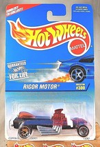 1996 Hot Wheels Blue/White Card #300 RIGOR MOTOR Black w/Chrome Lace Spoke Wheel - £6.28 GBP