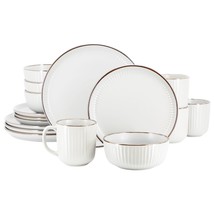 Elama Leo 16 Piece Stoneware Dinnerware Set In White - $1,541.26 MXN