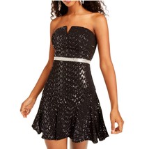 City Studio Junior Womens 9 Black Strapless Disco Belted Dress NWT CA75 - $39.19