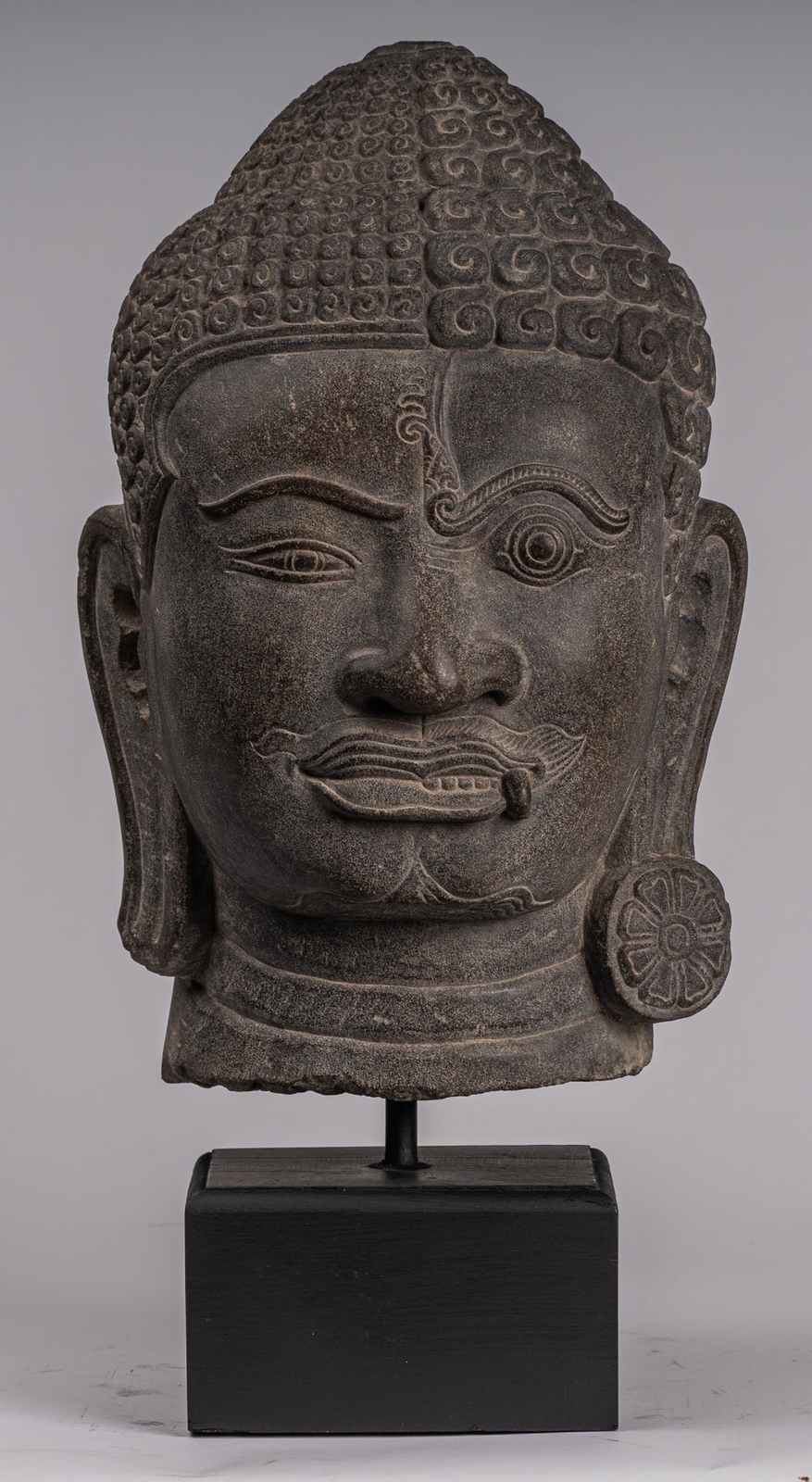 Ancien Khmer Style Gris Pierre Yaksha &amp; Yakshaswaroop Shiva Tête - 48cm/... - £3,746.09 GBP
