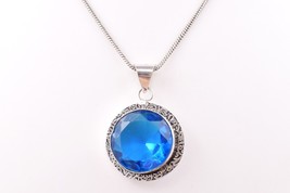 Fait à la Main Rhodium Poli Rond Bleu Brillant Spinal Créateur Pendentif... - £19.69 GBP+