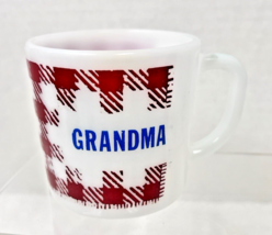 Vintage Westfield Red Gingham Grandma Coffee Cup Mug Milk Glass  3" Tall - $29.21