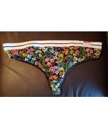 Lane Bryant CACIQUE Cotton Wide Side THONG Panty BLACK FLORAL Plus 18/20... - $23.70 CAD