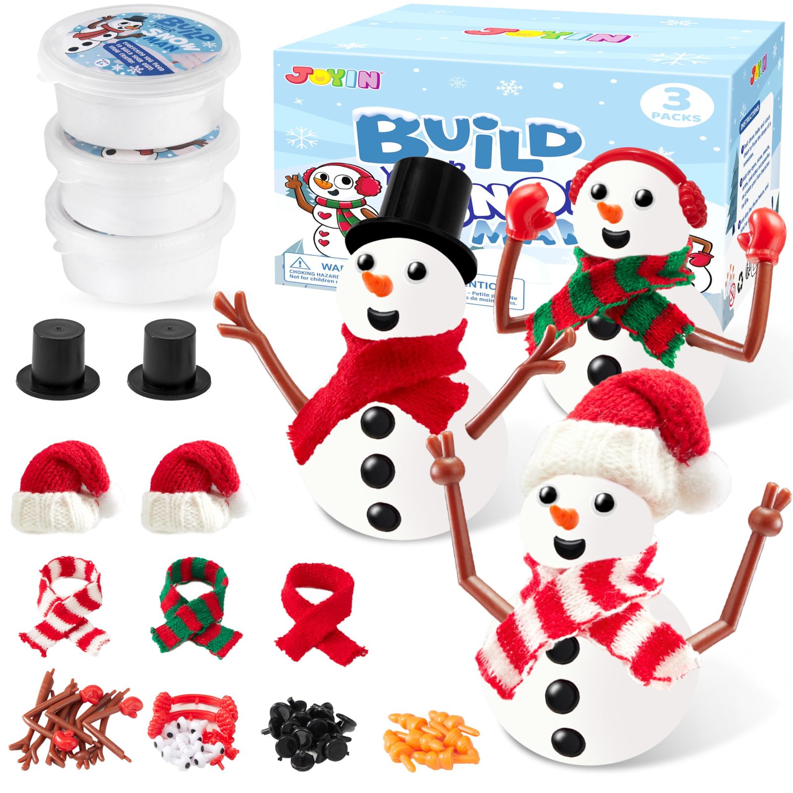 JOYIN Christmas Build Your Snowman Craft Kit, 3 Pack DIY Snowman Christmas Craf