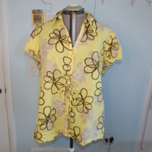 Unique Spectrum Plus Size 3X Yellow Floral Button Down Boho Blouse Shirt Top Y2K - £14.34 GBP