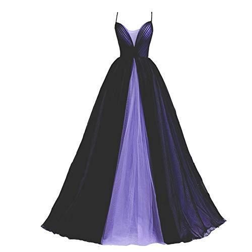 Gothic Ball Gown Wedding Prom Dresses V Neck Black Tulle Lavender Plus Size 22w