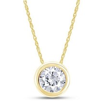 Simulated Bezel Set Diamond Solitaire Pendant Necklace 14k Yellow Gold Finish - £112.05 GBP