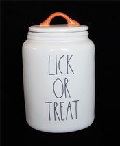 Lrg Rae Dunn &quot;Lick Or Treat&quot; Dog Rubber Sealed 9&quot; Canister Orange Handle New - £34.35 GBP