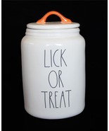LRG Rae Dunn &quot;LICK OR TREAT&quot; Dog Rubber Sealed 9&quot; Canister Orange Handle... - $42.99