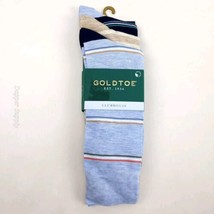 GOLDTOE Clubhouse 3 Pack Stripe Crew Coolmax Blue Beige New - £14.68 GBP