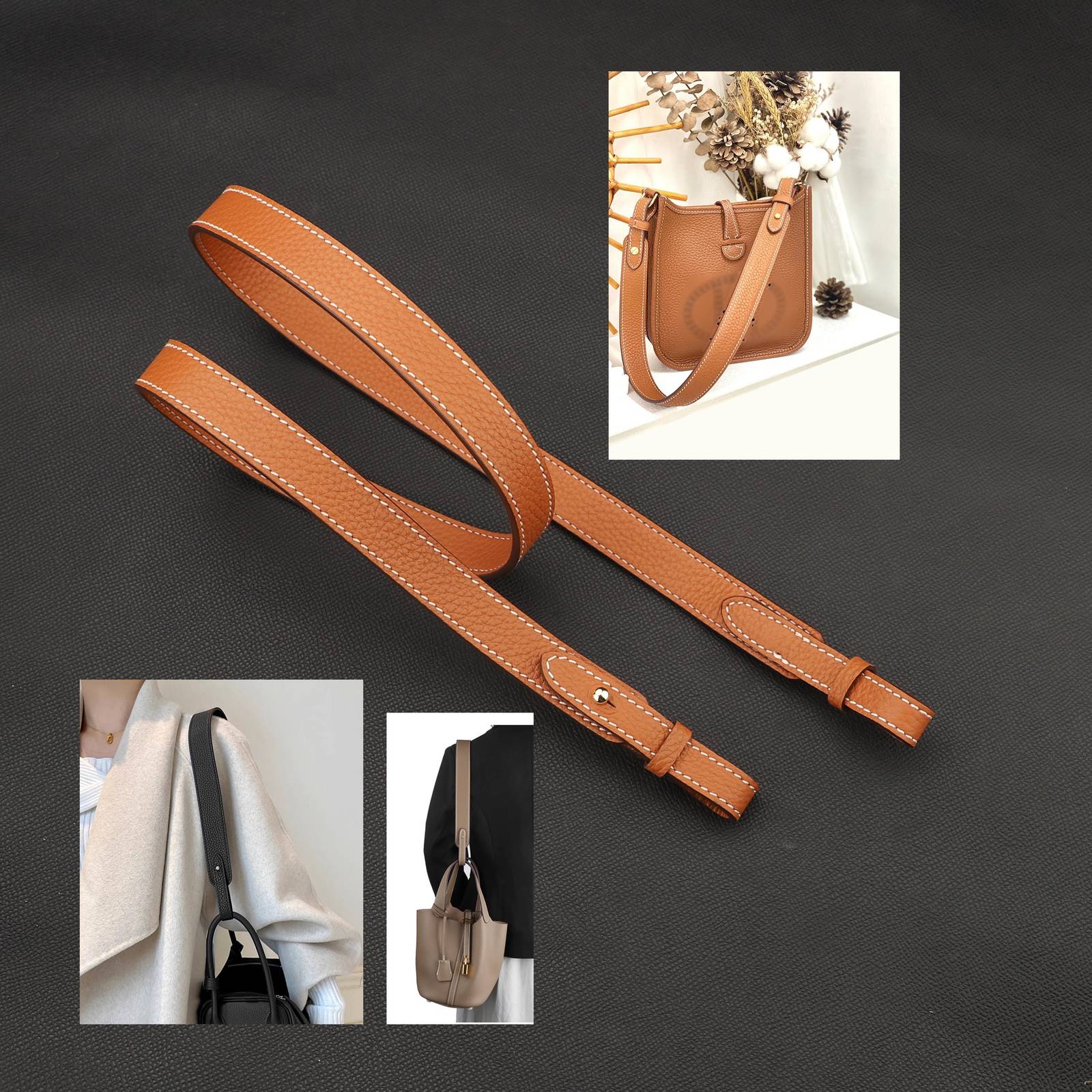 2.0cm width togo leather shoulder strap for Picotin Lock Bag,crossbody strap in