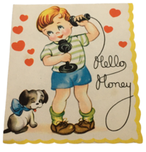 Carrington Vintage Valentine Card Boy Dog Phone Long Distance Relationsh... - £5.57 GBP