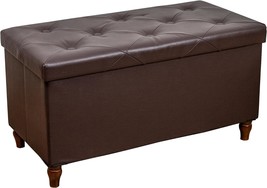 30 Inches Storage Ottoman Bench With Wooden Legs, Faux Leather Folding, ... - $64.99