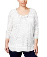 NWT-JM Collection ~Size 0X~ Plus Size Embellished Crocheted Tunic Top Bl... - £24.36 GBP