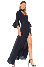 NWT GM Studio The Coyote in Night Blue Bell Sleeve Wrap Maxi Dress L $350 - £40.67 GBP