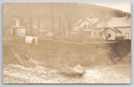 VT RPPC Vermont 1927 Flood Damaged Road Collapsed Bridge Onlookers Postcard E19 - £23.97 GBP