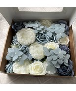 24 Artificial Rose Hydrangea Carnation Dusty Blue ivory Ling&#39;s Moment Bo... - $29.91