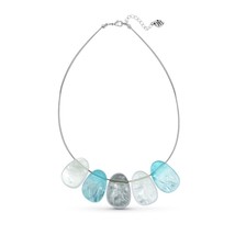 Tropical Beach Chic Blue and Gray Capiz Shell Rough Ovals Wire Choker Necklace - £15.59 GBP