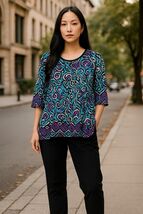 INC Womens X-Large Multicolor Abstract Print 3/4 Sleeve Top With Scoop Neck - €16,44 EUR