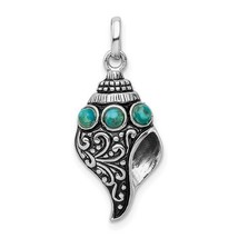 Sterling Silver Rhodium-plate Antiqued Reconstituted Turquoise Shell Pendant - £59.50 GBP