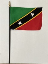 New Saint Kitts and Nevis Mini Desk Flag - Black Wood Stick Gold Top 4” ... - $5.00