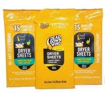 Lot of 3 Dead Down Wind Odorless Dryer Sheets for Hunting 15-Packs 45 Total - £11.69 GBP