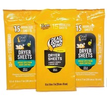 Lot of 3 Dead Down Wind Odorless Dryer Sheets for Hunting 15-Packs 45 Total - £11.63 GBP