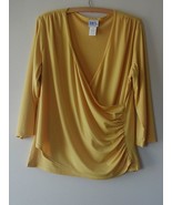 BFA Classics Gold V Neck Top with Side Runching Size 16 - $8.99