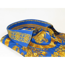 Men's AVM Crystal Shirt Medallion Medusa Cotton Slim Fit 9628-06 Royal Blue image 4