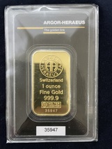 Gold Bar 31.10 Grams Argor Heraeus 1 Ounce Fine Gold 999.9 In Sealed Assay - £1,673.69 GBP