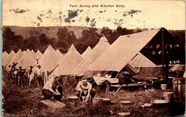Vtg Postcard 1917 WW1 Soldier Camp - Tent Airing and Kitchen Duty  - £4.14 GBP