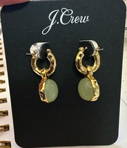 j crew gold light green Mint stone drop Dangle Bezel huggie Hoop earring... - $19.80