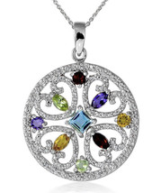 Glitzy Rocks Jewelry Sterling Silver Medallion Pendant Necklace W/ Rainbow Stone - £20.96 GBP