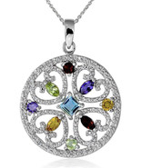 Glitzy Rocks Jewelry Sterling Silver Medallion Pendant Necklace W/ Rainb... - £21.29 GBP