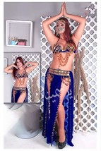 Sexy Egyptian Belly Dance Outfit of 3 Piece Beaded Golden Coins Bra Skirt &amp; Mask - £46.96 GBP