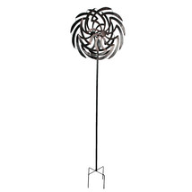 Antique Copper Finish Dual Flower Metal Wind Spinner Garden Stake 70 Inches - £74.73 GBP