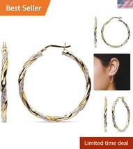 Luxury Textured Sterling Silver Two-Tone 30mm Hoops with Anti-Tarnish Co... - $47.00