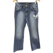 Southpole Jeans Women Boot Cut Blue Denim Embroidered Logo Spellout Y2K Junior 7 - £19.45 GBP