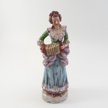 Figurine of Victorian Woman Playing Squeeze Box Ceramic Porcelain Occupi... - $24.99
