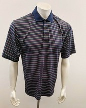 Pebble Beach Golf Polo Shirt Size Medium Blue Striped Short Sleeve Polyester  - £7.77 GBP