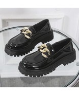 Chunky Loafers Women Patent Leather Platform Shoes Round Toe Metal Chain... - £29.82 GBP