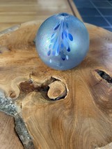 Hand Blown Glass Art Sphere with Blue Leaf Design  - $635.43 MXN