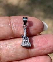 925 Sterling Silver Musical GUITAR Charm Pendant  Cz Small Minimal Jewelry - £10.30 GBP