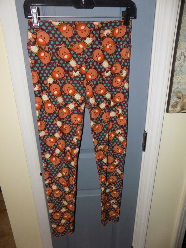 Lularoe Reindeer Print Purple Leggings Size OS Women&#39;s EUC - $25.76