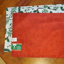 Christmas Placemats, Set of 4 Fabric Place Mats, Holly Mistletoe Red Green White image 3