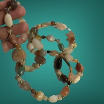 Polished Stone Necklace Multi Stone Agate Jade Quartz Bead 34in VTG 116g... - £58.96 GBP